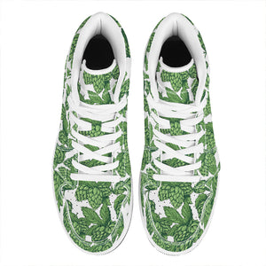 Vintage Hop Cone Pattern Print High Top Leather Sneakers