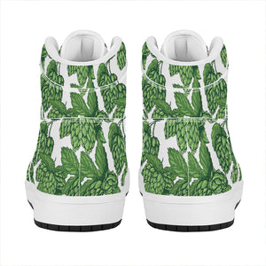 Vintage Hop Cone Pattern Print High Top Leather Sneakers