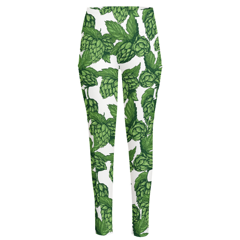 Vintage Hop Cone Pattern Print High-Waisted Pocket Leggings