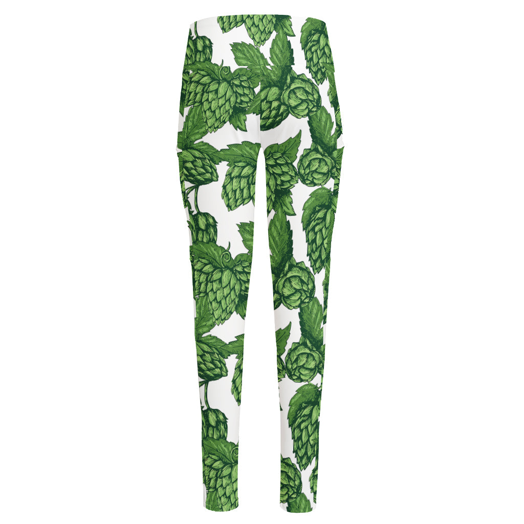 Vintage Hop Cone Pattern Print High-Waisted Pocket Leggings