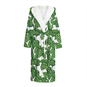 Vintage Hop Cone Pattern Print Hooded Bathrobe