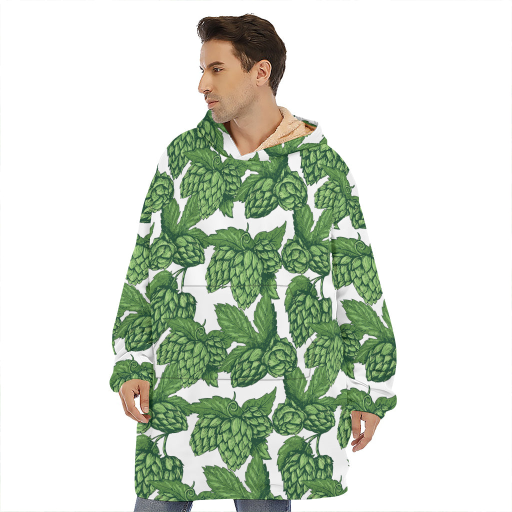 Vintage Hop Cone Pattern Print Hoodie Blanket