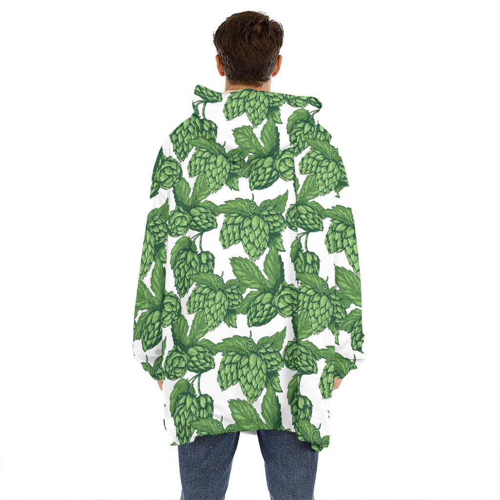 Vintage Hop Cone Pattern Print Hoodie Blanket