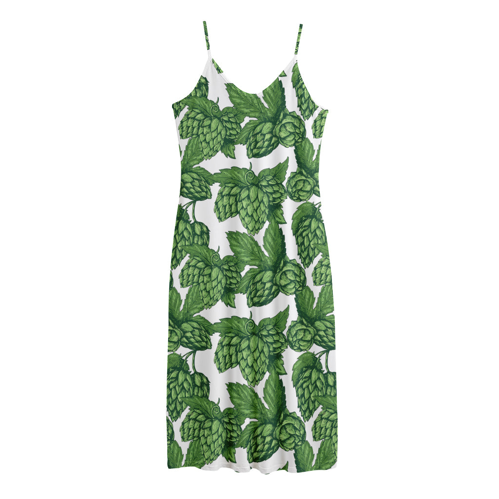 Vintage Hop Cone Pattern Print Jersey Midi Cami Dress