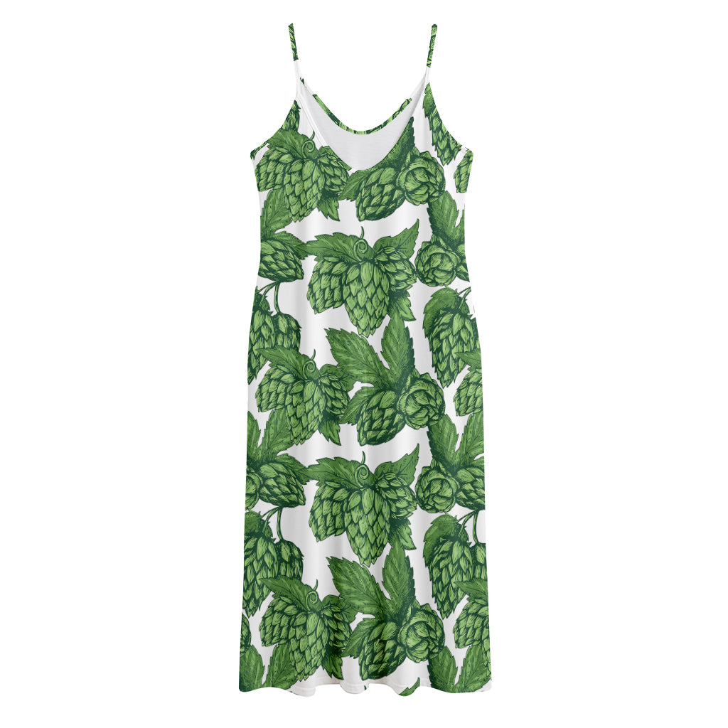 Vintage Hop Cone Pattern Print Jersey Midi Cami Dress