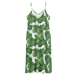 Vintage Hop Cone Pattern Print Jersey Midi Cami Dress