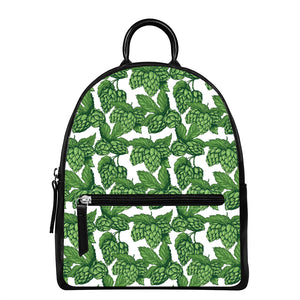 Vintage Hop Cone Pattern Print Leather Backpack