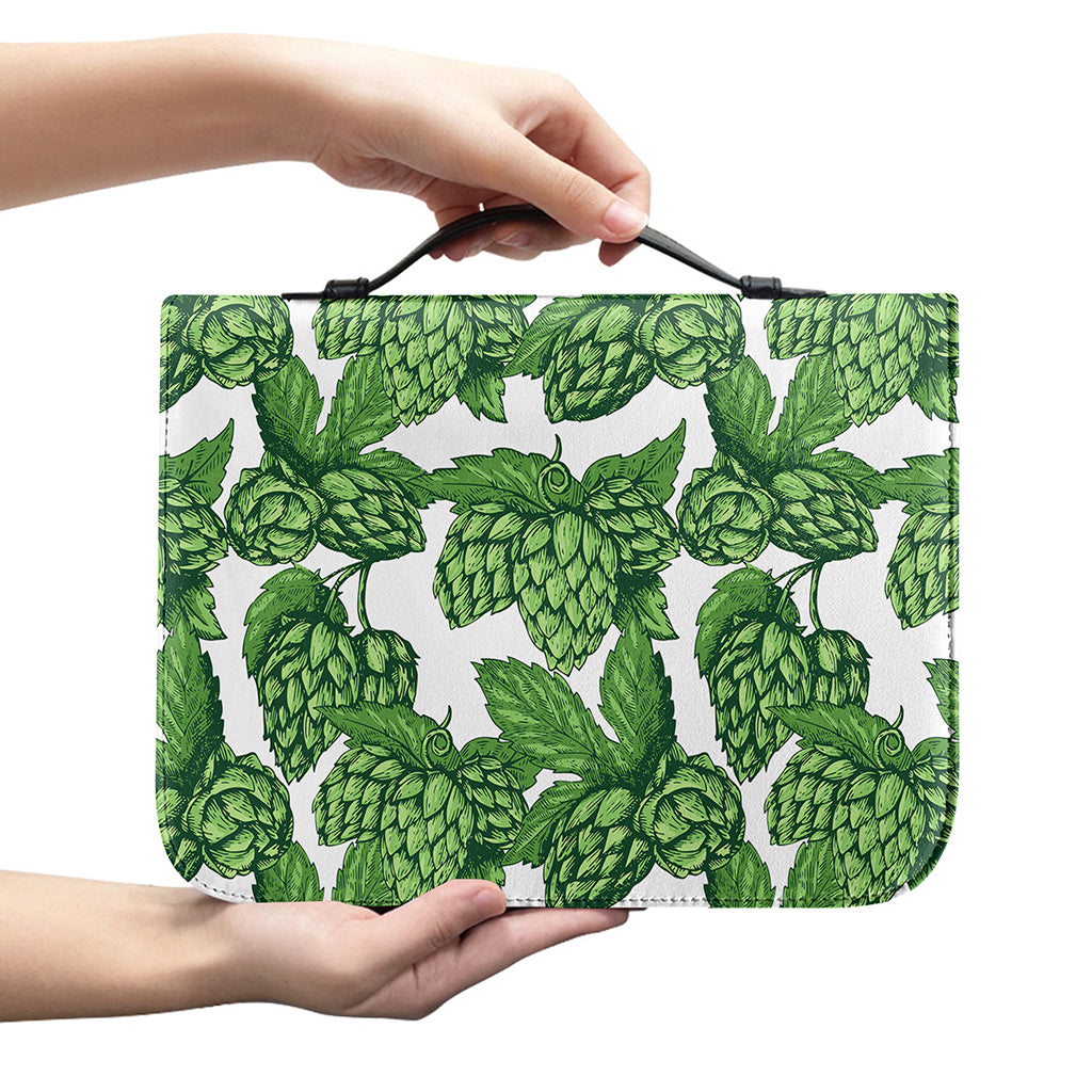 Vintage Hop Cone Pattern Print Leather Bible Cover