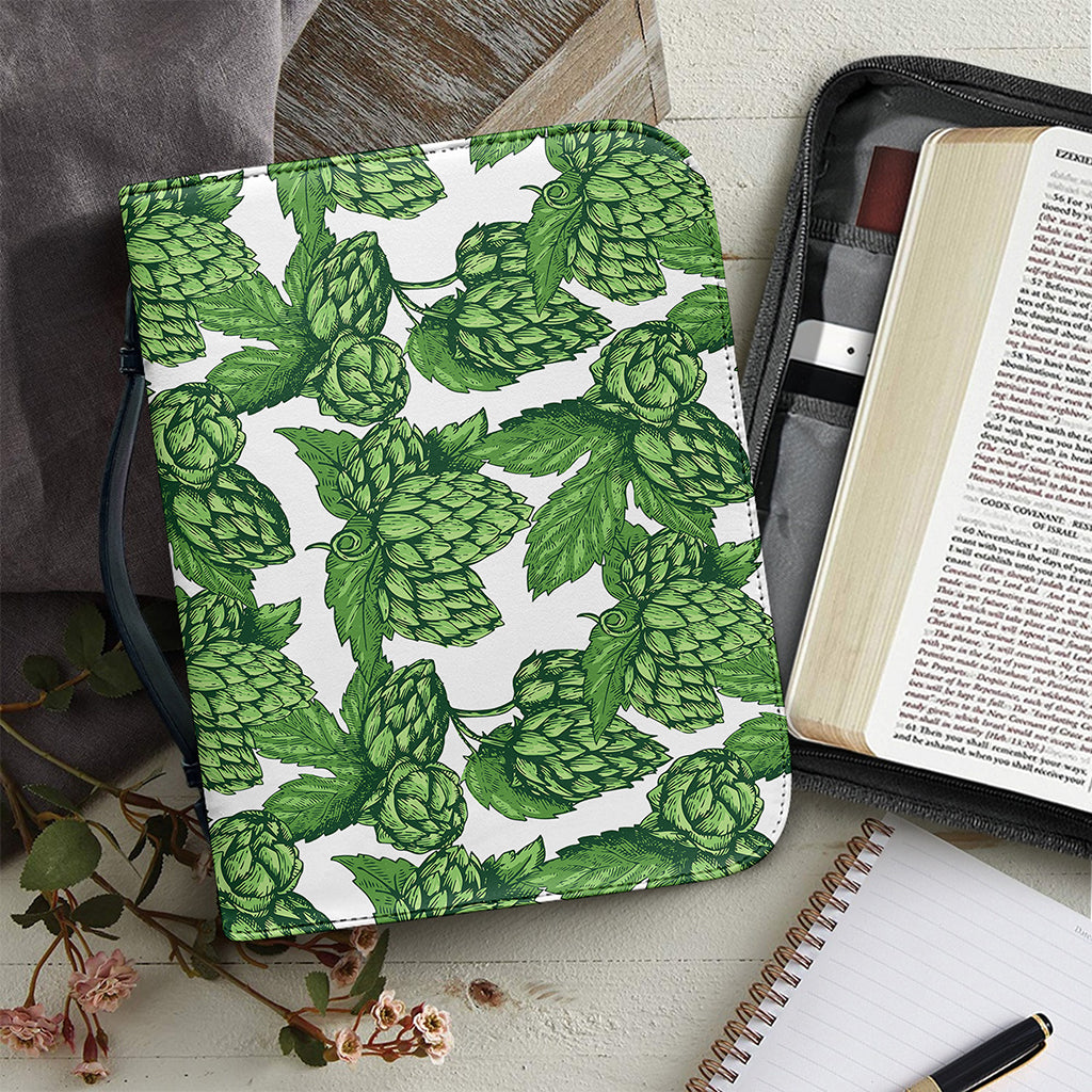 Vintage Hop Cone Pattern Print Leather Bible Cover