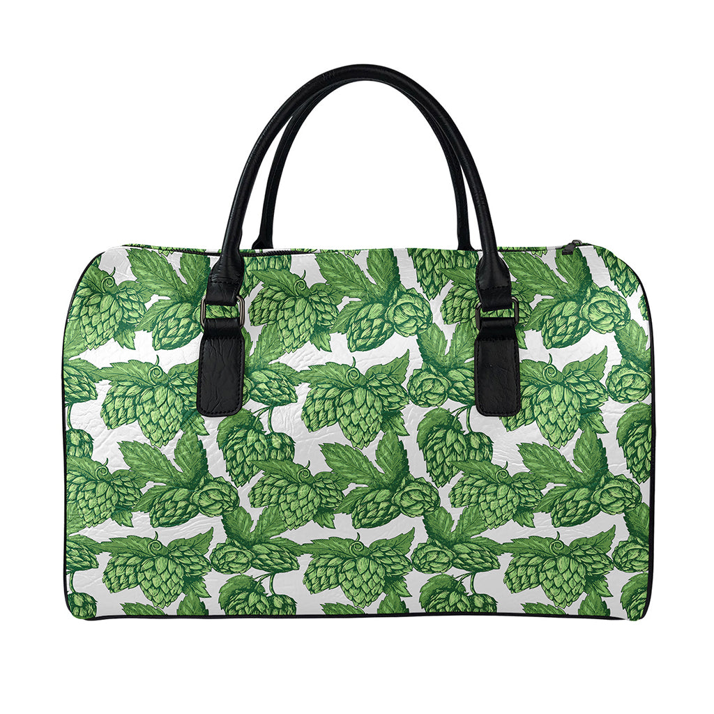 Vintage Hop Cone Pattern Print Leather Duffle Bag