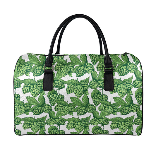 Vintage Hop Cone Pattern Print Leather Duffle Bag