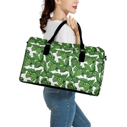 Vintage Hop Cone Pattern Print Leather Duffle Bag