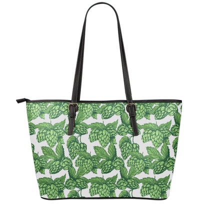 Vintage Hop Cone Pattern Print Leather Tote Bag