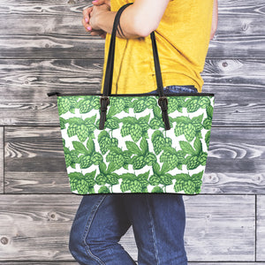 Vintage Hop Cone Pattern Print Leather Tote Bag