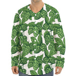 Vintage Hop Cone Pattern Print Long Sleeve Baseball Jersey