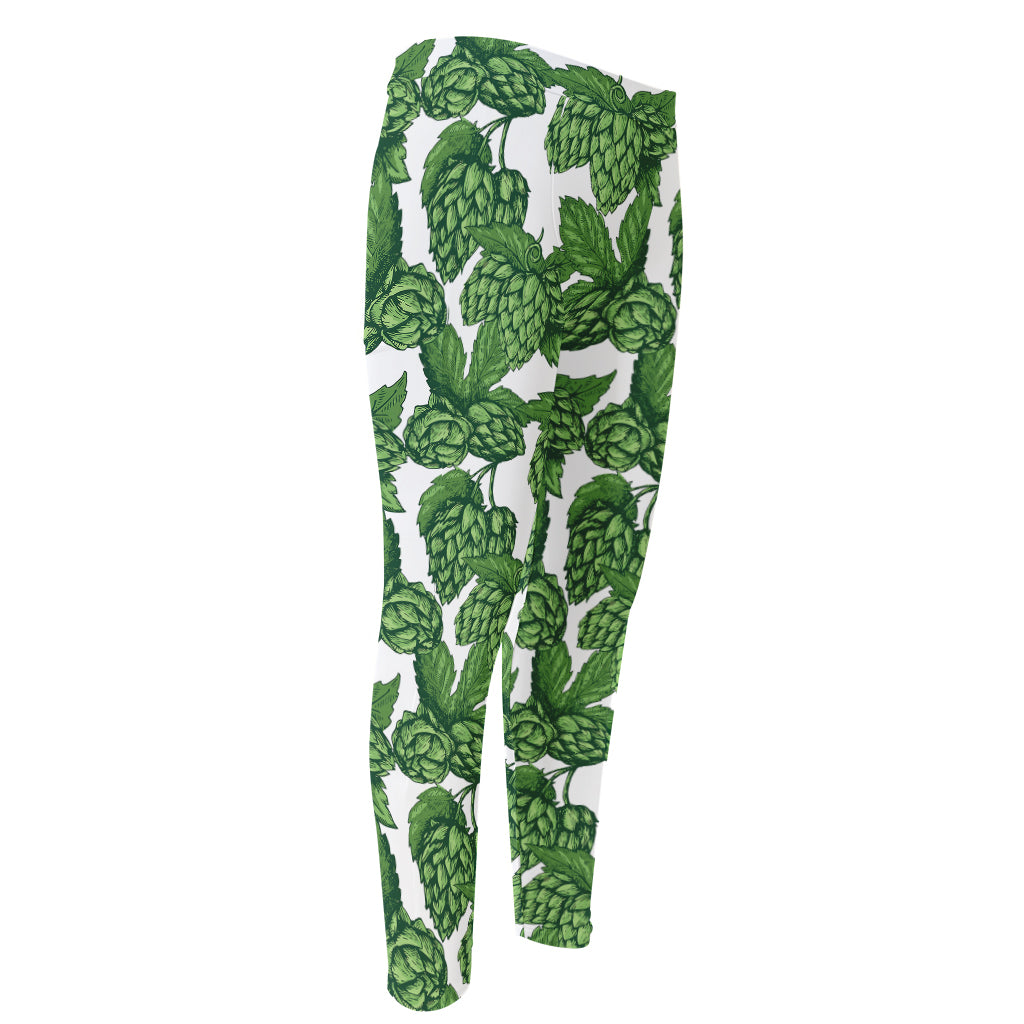 Vintage Hop Cone Pattern Print Men's Compression Pants