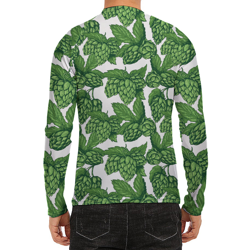 Vintage Hop Cone Pattern Print Men's Long Sleeve Rash Guard