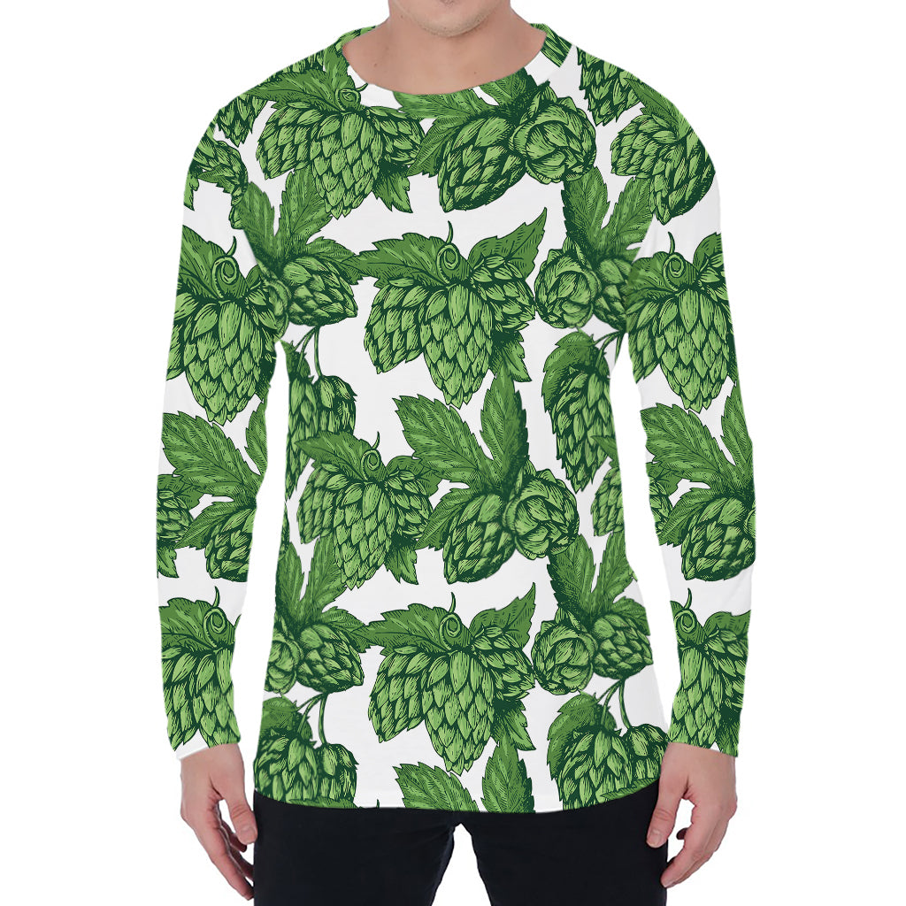 Vintage Hop Cone Pattern Print Men's Long Sleeve T-Shirt