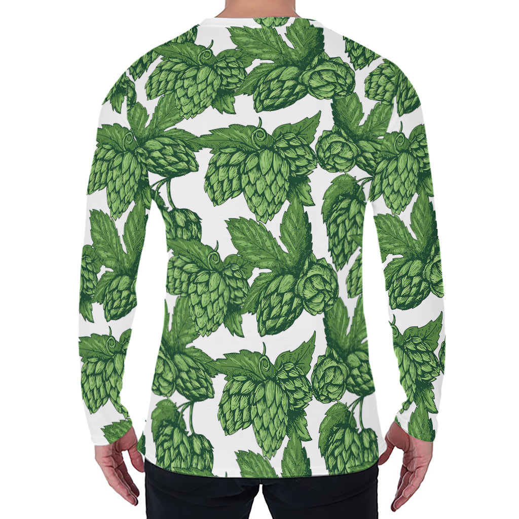 Vintage Hop Cone Pattern Print Men's Long Sleeve T-Shirt