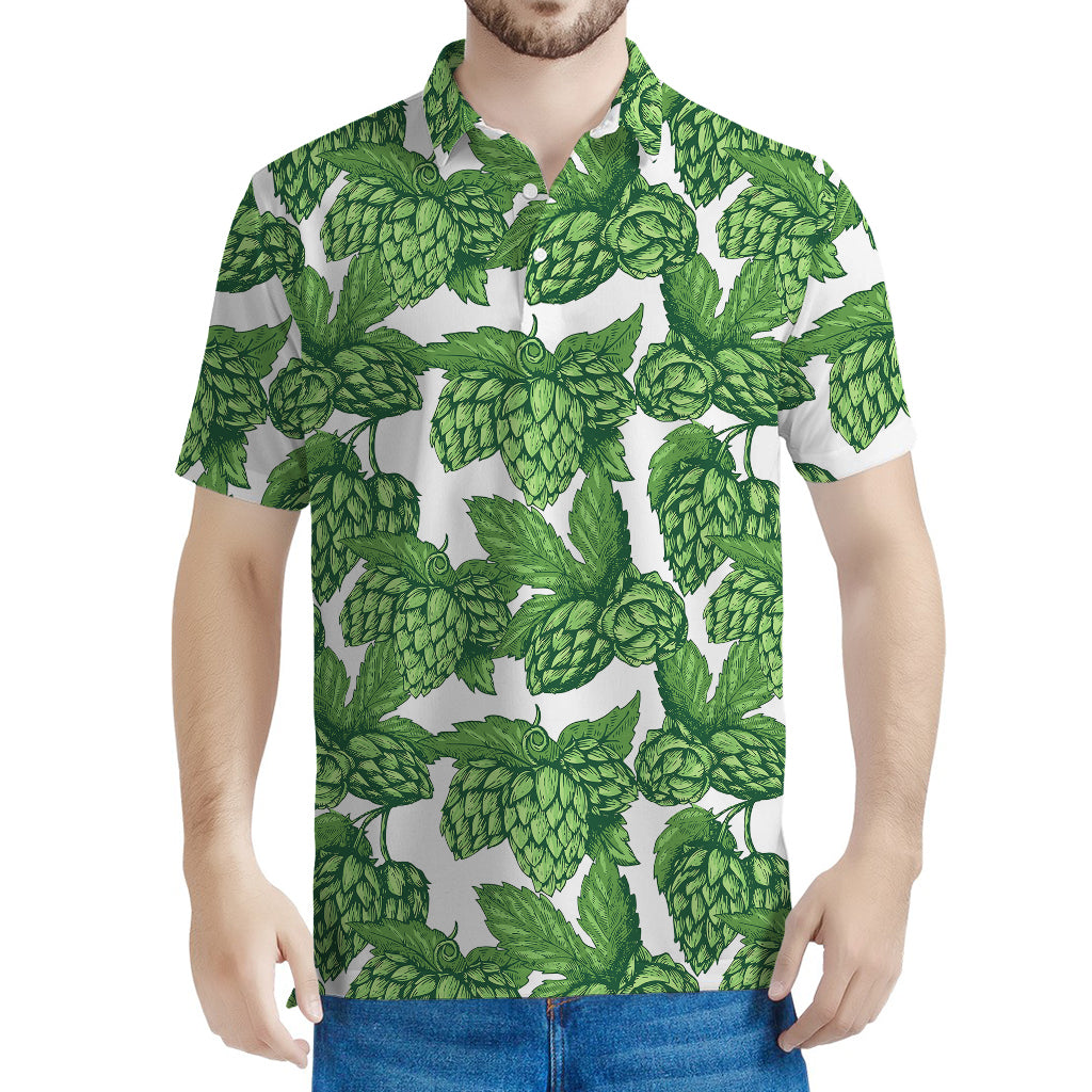 Vintage Hop Cone Pattern Print Men's Polo Shirt