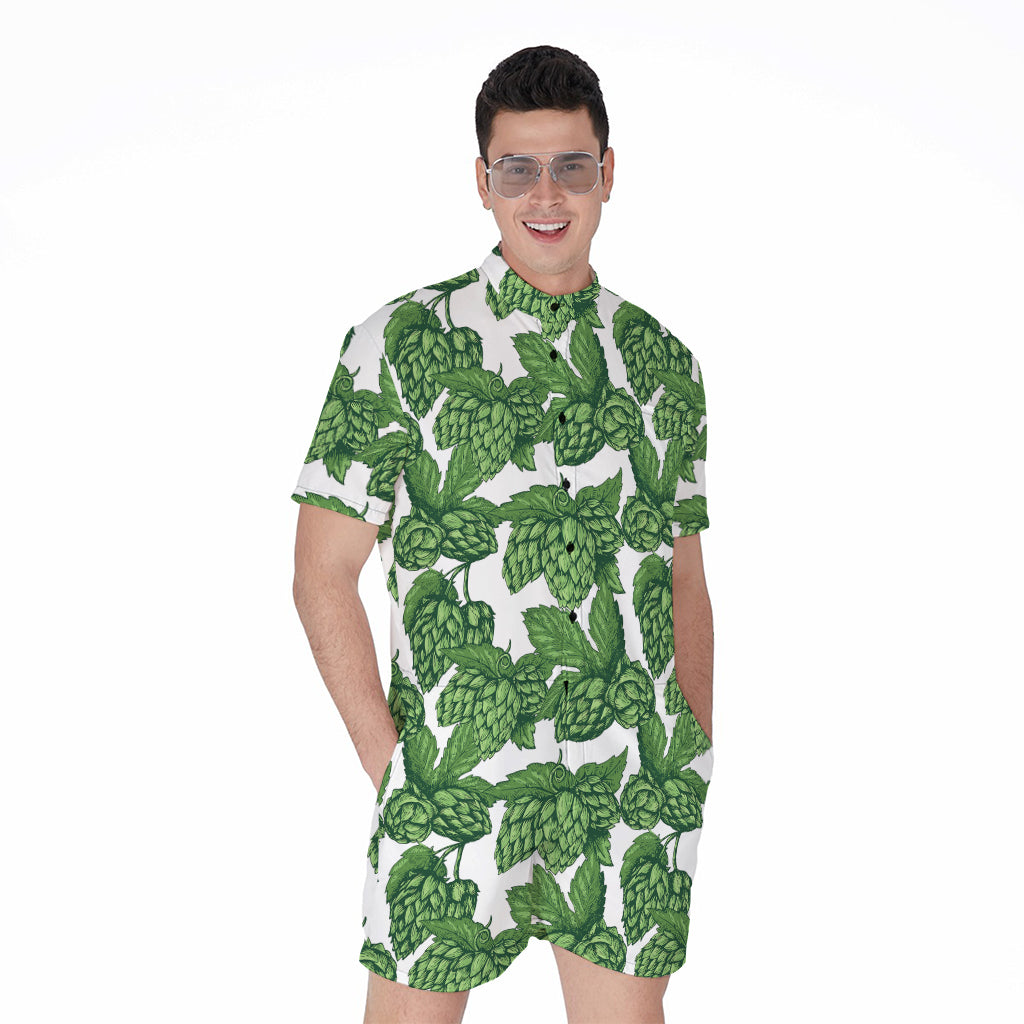 Vintage Hop Cone Pattern Print Men's Rompers