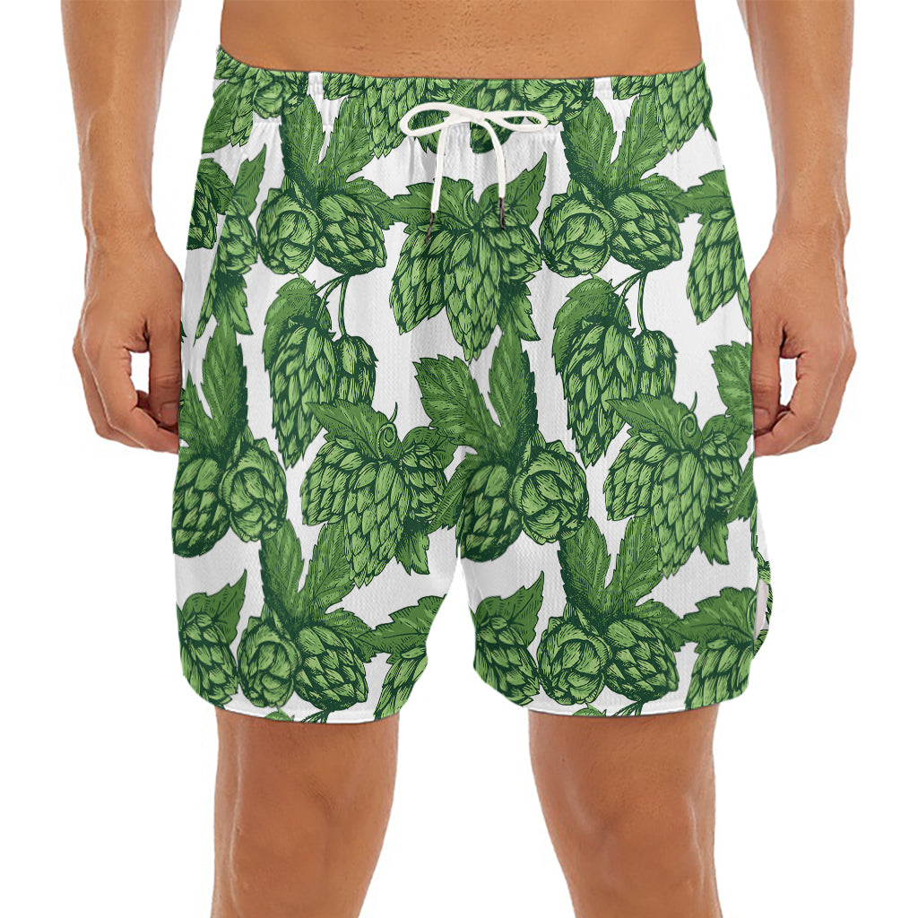 Vintage Hop Cone Pattern Print Men's Split Running Shorts