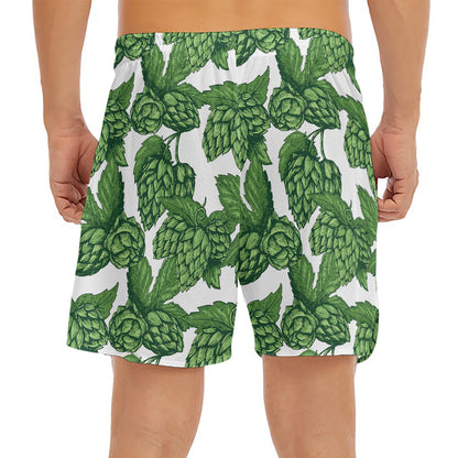 Vintage Hop Cone Pattern Print Men's Split Running Shorts