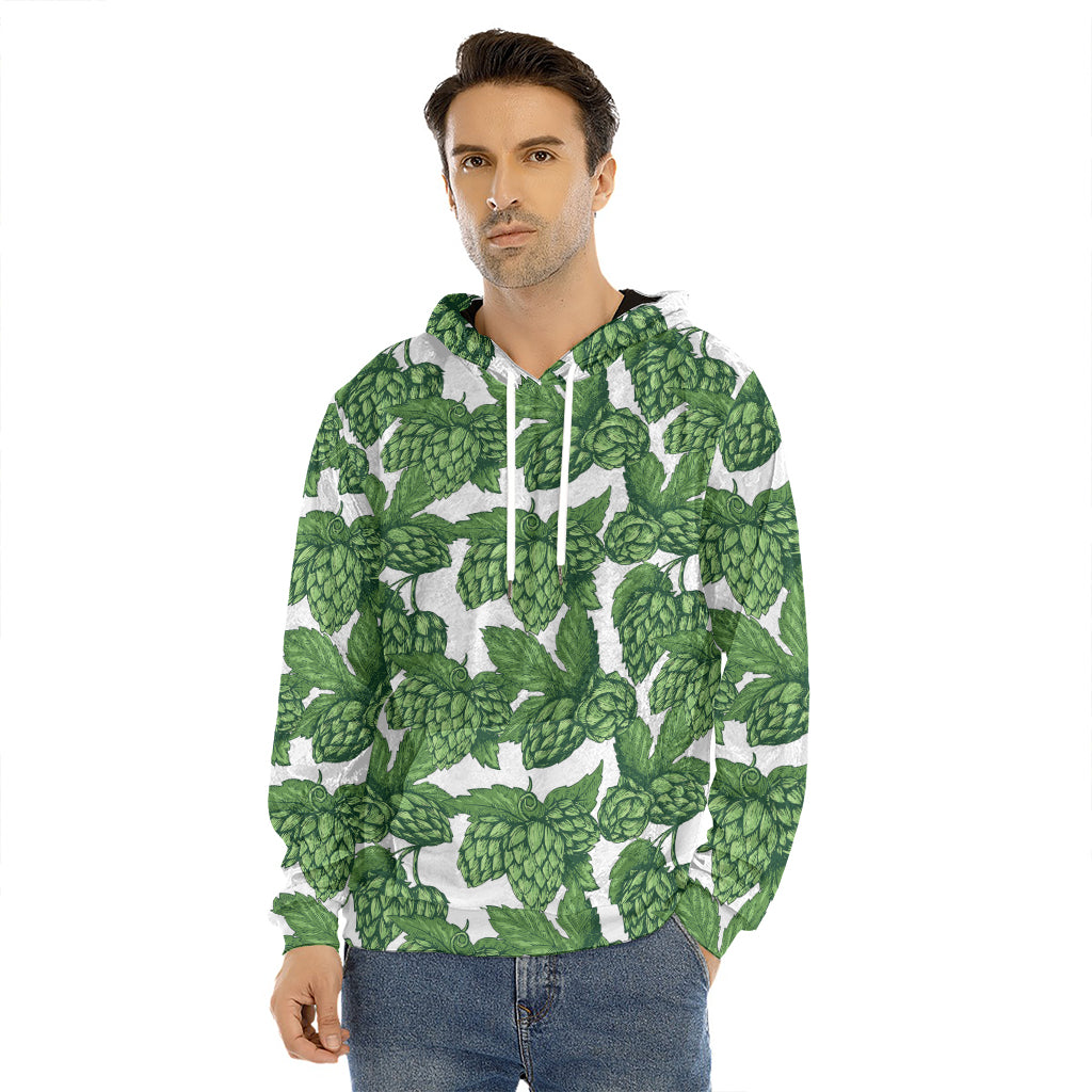 Vintage Hop Cone Pattern Print Men's Velvet Pullover Hoodie