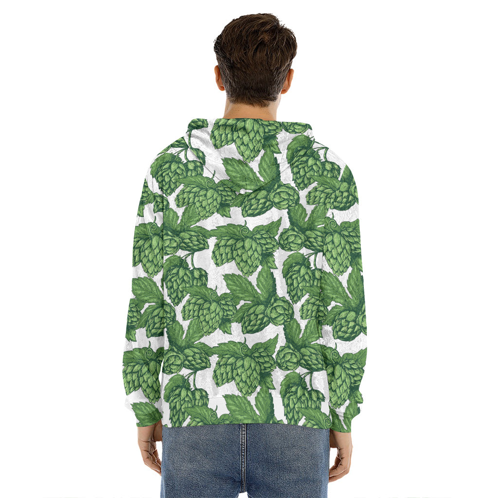 Vintage Hop Cone Pattern Print Men's Velvet Pullover Hoodie