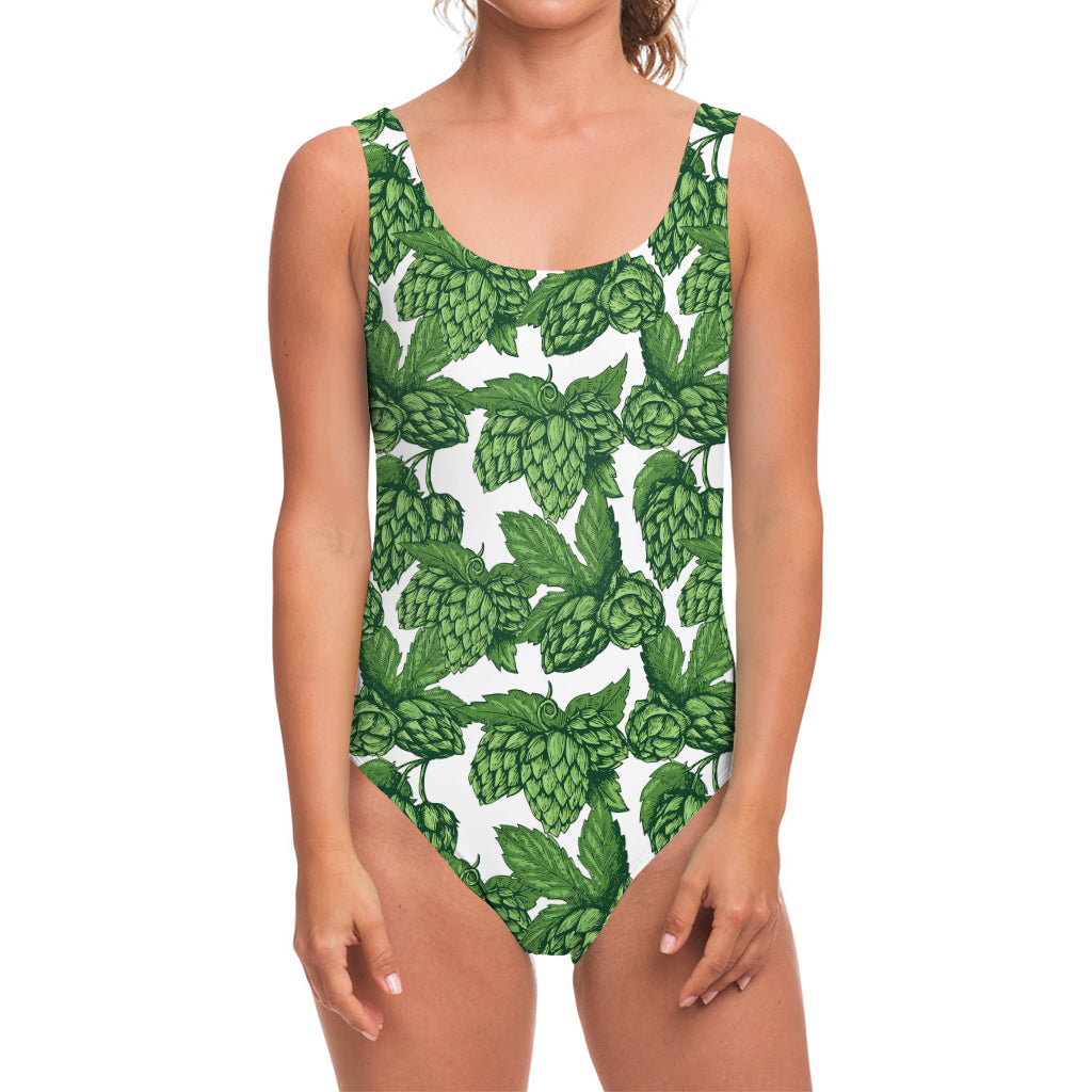 Vintage Hop Cone Pattern Print One Piece Swimsuit