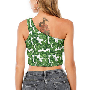 Vintage Hop Cone Pattern Print One Shoulder Crop Top