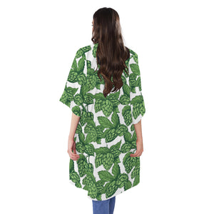 Vintage Hop Cone Pattern Print Open Front Beach Cover Up