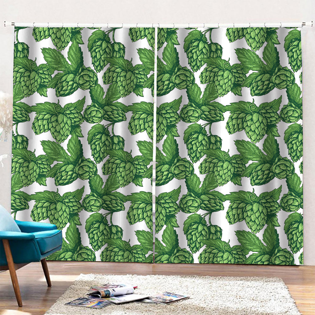 Vintage Hop Cone Pattern Print Pencil Pleat Curtains