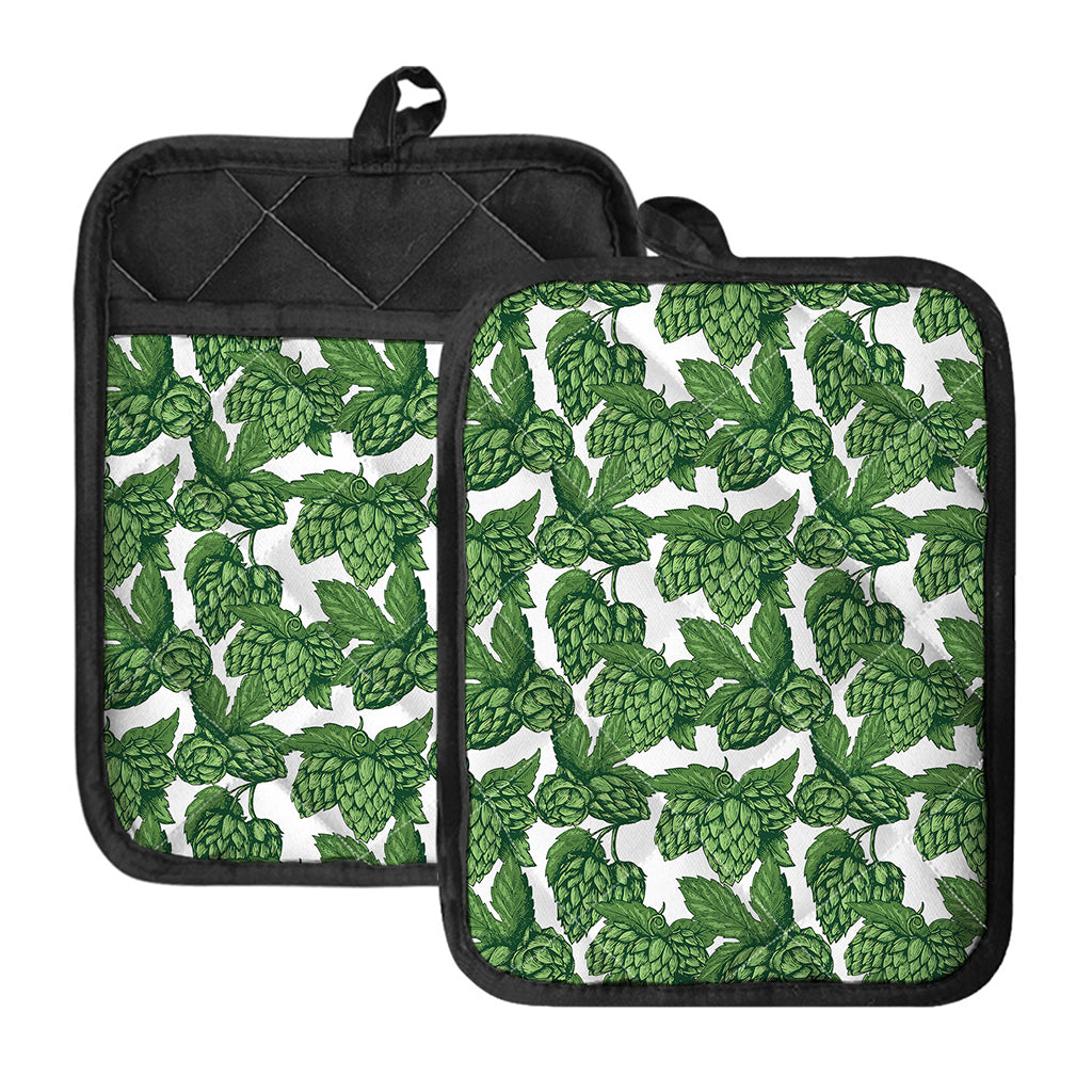 Vintage Hop Cone Pattern Print Pot Holders With Pocket