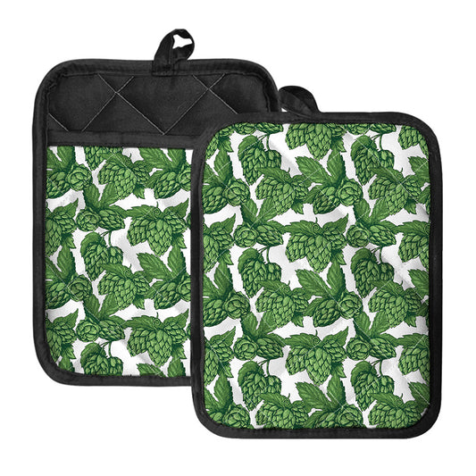 Vintage Hop Cone Pattern Print Pot Holders With Pocket