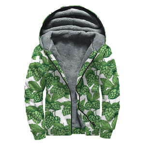 Vintage Hop Cone Pattern Print Sherpa Lined Zip Up Hoodie