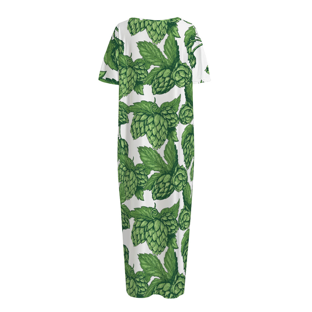 Vintage Hop Cone Pattern Print Short Sleeve Long Nightdress