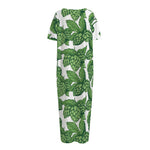 Vintage Hop Cone Pattern Print Short Sleeve Long Nightdress