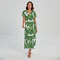Vintage Hop Cone Pattern Print Short Sleeve Maxi Dress