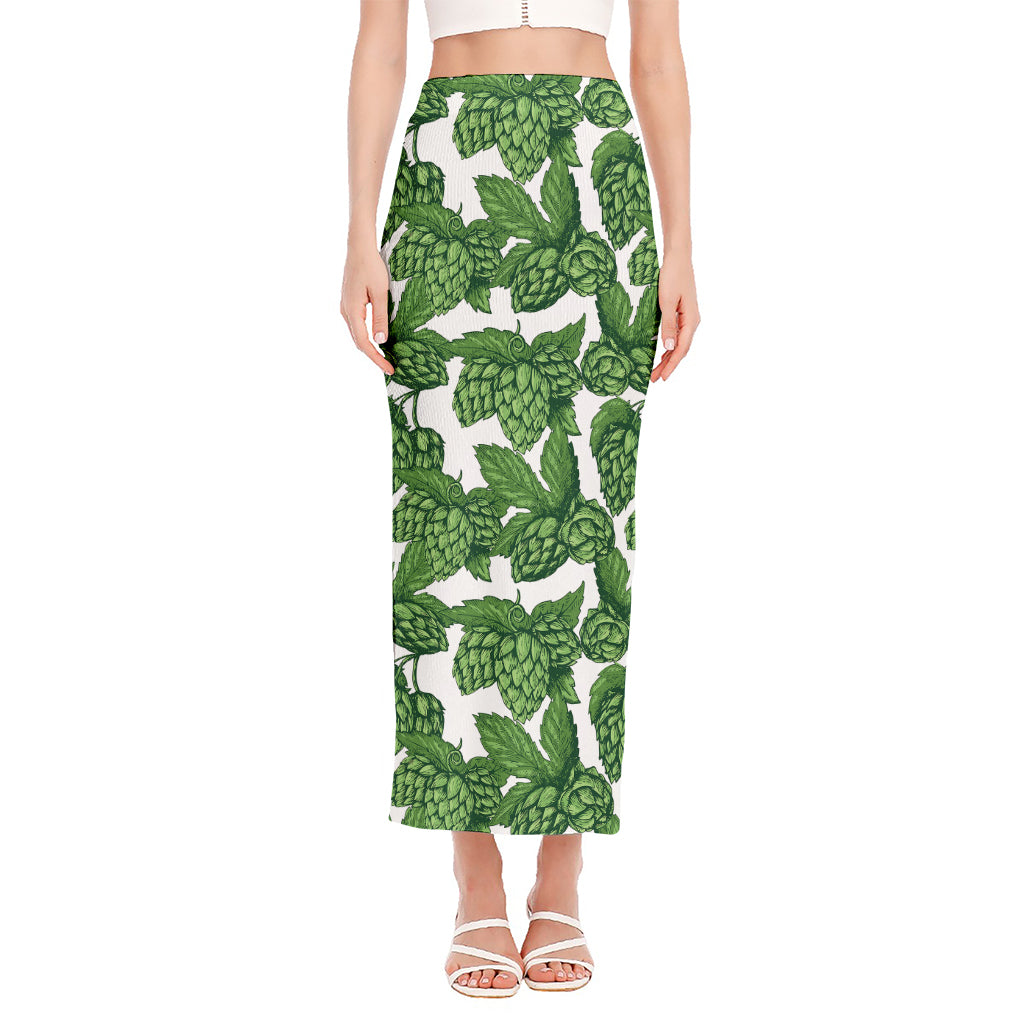 Vintage Hop Cone Pattern Print Side Slit Maxi Skirt