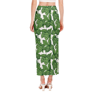 Vintage Hop Cone Pattern Print Side Slit Maxi Skirt