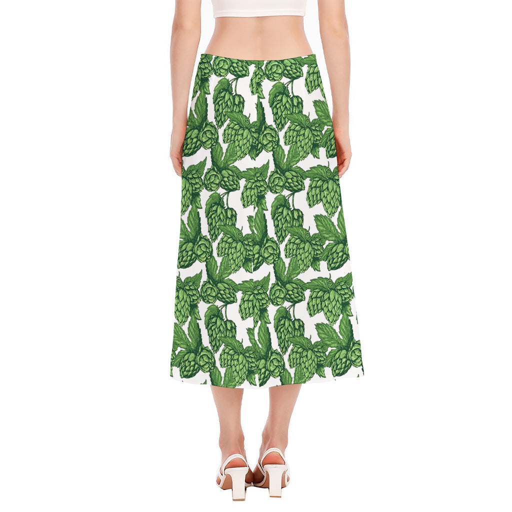 Vintage Hop Cone Pattern Print Side Slit Midi Skirt