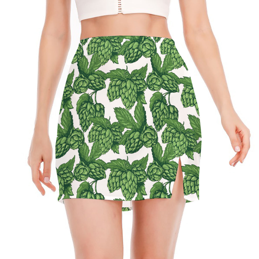 Vintage Hop Cone Pattern Print Side Slit Mini Skirt