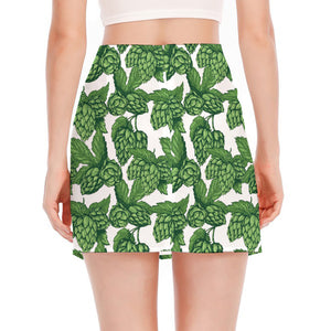 Vintage Hop Cone Pattern Print Side Slit Mini Skirt