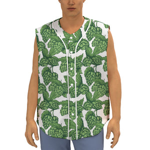 Vintage Hop Cone Pattern Print Sleeveless Baseball Jersey