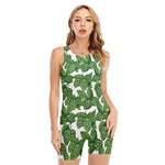 Vintage Hop Cone Pattern Print Sleeveless One Piece Swimsuit
