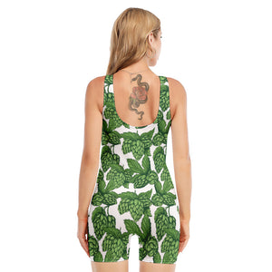 Vintage Hop Cone Pattern Print Sleeveless One Piece Swimsuit