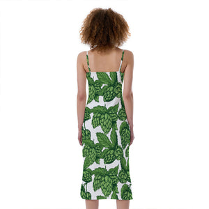 Vintage Hop Cone Pattern Print Slim Fit Midi Cami Dress