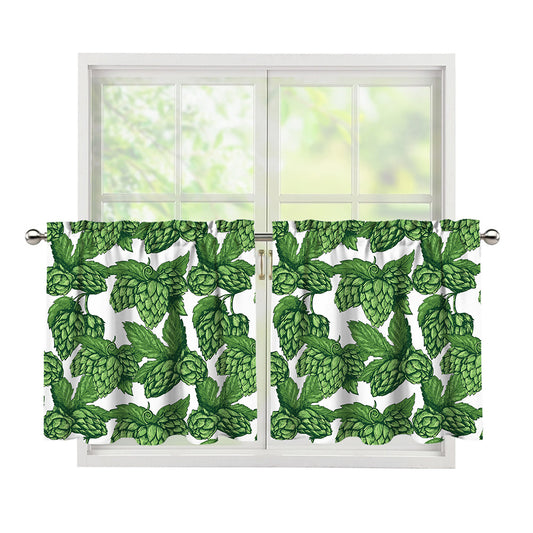 Vintage Hop Cone Pattern Print Tier Curtains