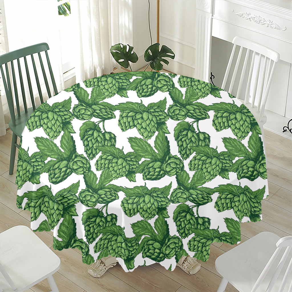 Vintage Hop Cone Pattern Print Waterproof Round Tablecloth